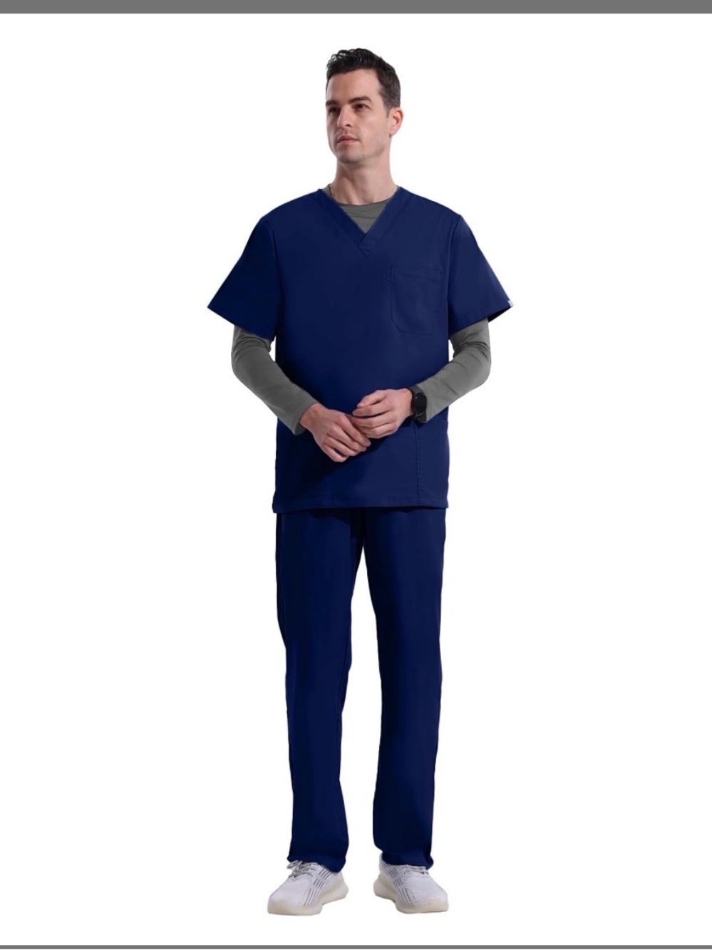 Navy Blue Medical Scrub Set - Classic V-Neck Top & Pants